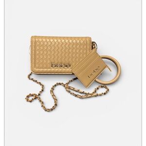Bebe Taffy Almond/Gold Crossbody with Chain and Cardholder  Wristlet